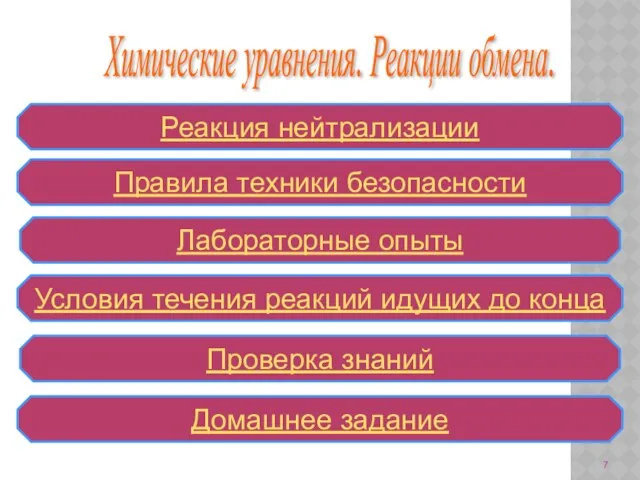 Химические уравнения. Реакции обмена. Правила техники безопасности Реакция нейтрализации Лабораторные опыты