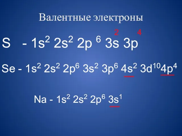 Валентные электроны S - 1s2 2s2 2p 6 3s 3p 2