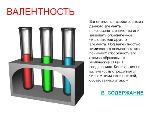 ВАЛЕНТНОСТЬ Валентность – свойство атома данного элемента присоединять элементы или замещать