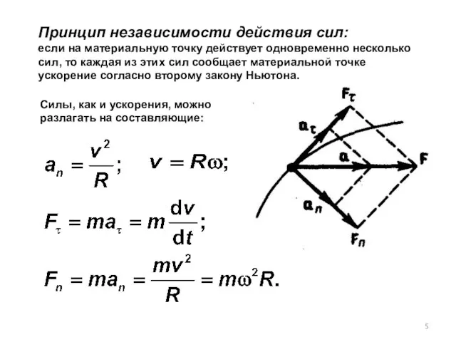 Принцип независимости действия сил: если на материальную точку действует одновременно несколько