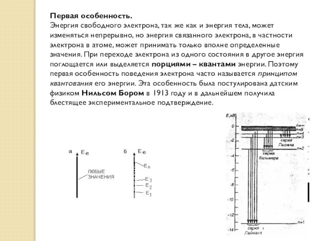 Первая особенность. Энергия свободного электрона, так же как и энергия тела,