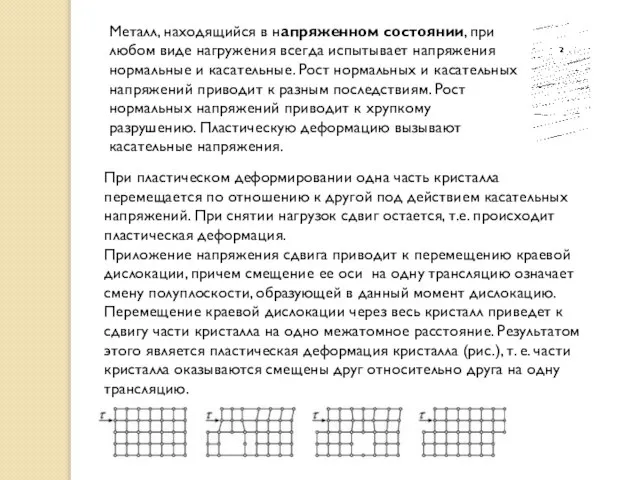 При пластическом деформировании одна часть кристалла перемещается по отношению к другой