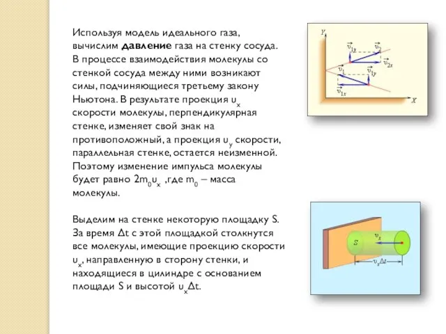 Используя модель идеального газа, вычислим давление газа на стенку сосуда. В