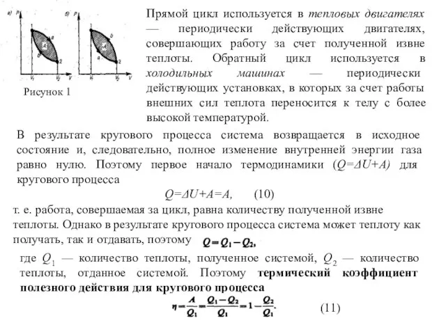 Прямой цикл используется в тепловых двигателях — периодически действующих двигателях, совершающих