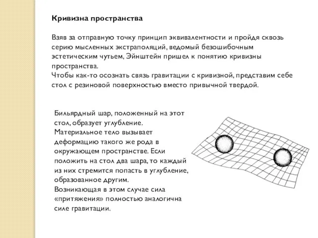 Кривизна пространства Взяв за отправную точку принцип эквивалентности и пройдя сквозь