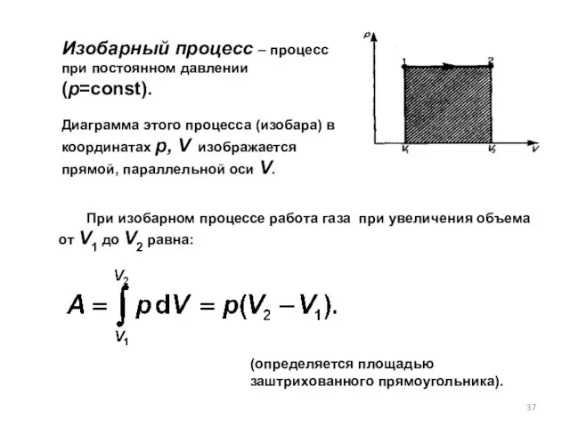 Изобарный процесс – процесс при постоянном давлении (p=const). Диаграмма этого процесса