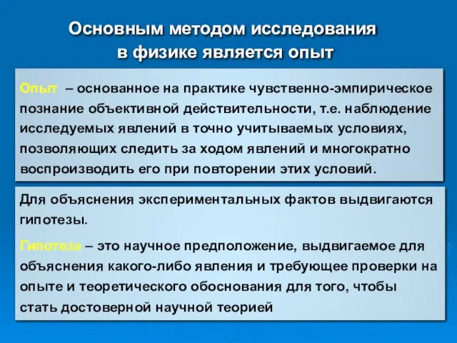 Опыт – основанное на практике чувственно-эмпирическое познание объективной действительности, т.е. наблюдение