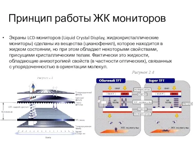 Принцип работы ЖК мониторов Экраны LCD-мониторов (Liquid Crystal Display, жидкокристаллические мониторы)