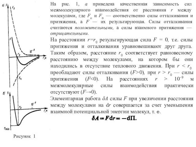 На рис. 1, а приведена качественная зависимость сил межмолекулярного взаимодействия от