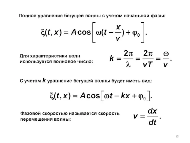 Для характеристики волн используется волновое число: Фазовой скоростью называется скорость перемещения