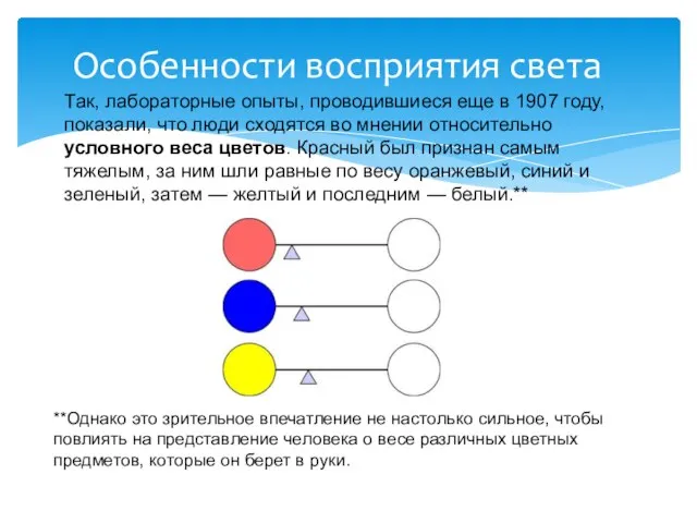 Особенности восприятия света Так, лабораторные опыты, проводившиеся еще в 1907 году,