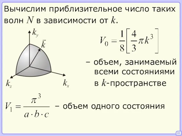 20 Вычислим приблизительное число таких волн N в зависимости от k.