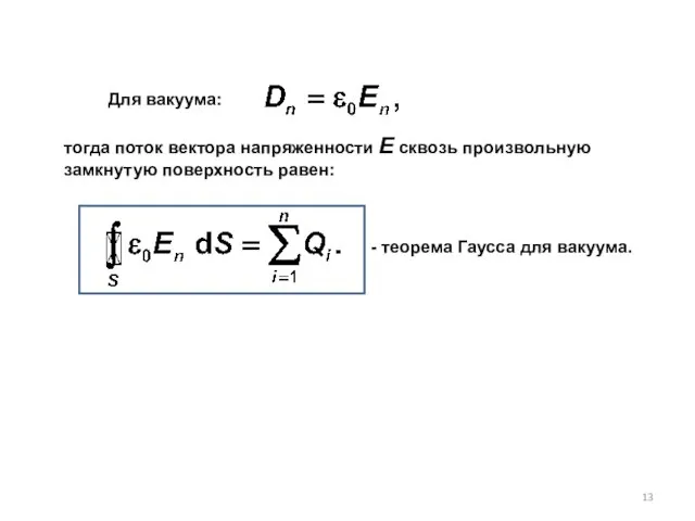 тогда поток вектора напряженности Е сквозь произ­вольную замкнутую поверхность равен: Для