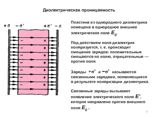 Пластина из однородного диэлек­трика помещена в однородное внешнее электрическое поле Е0.