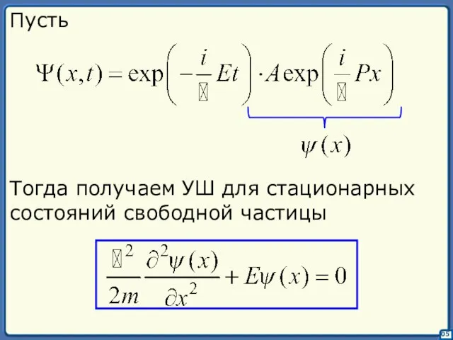 05 Пусть Тогда получаем УШ для стационарных состояний свободной частицы