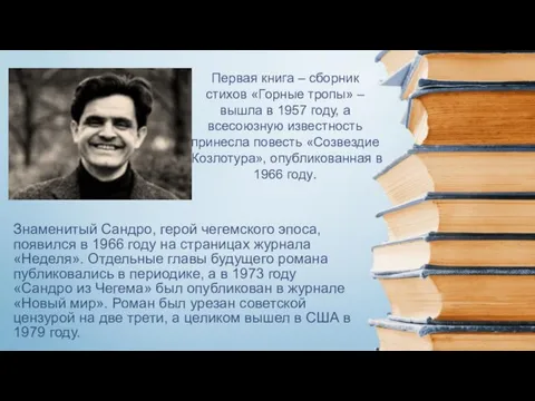 Знаменитый Сандро, герой чегемского эпоса, появился в 1966 году на страницах