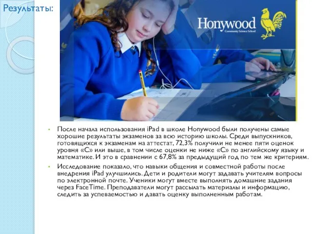 После начала использования iPad в школе Honywood были получены самые хорошие