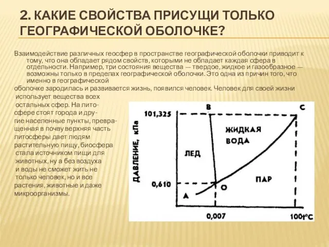 2. Какие свойства присущи только географиче­ской оболочке? Взаимодействие различных геосфер в