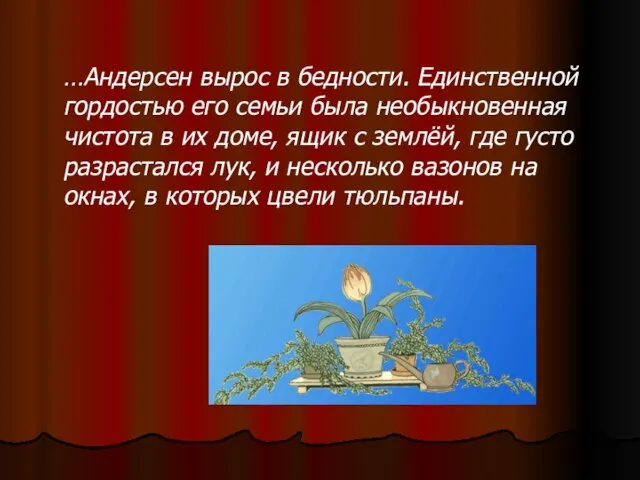 …Андерсен вырос в бедности. Единственной гордостью его семьи была необыкновенная чистота