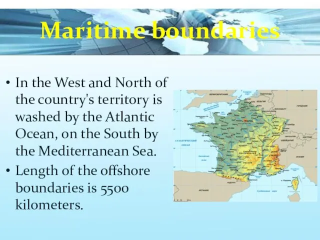 Maritime boundaries In the West and North of the country's territory