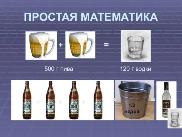 ПРОСТАЯ МАТЕМАТИКА + = 500 г пива 120 г водки +