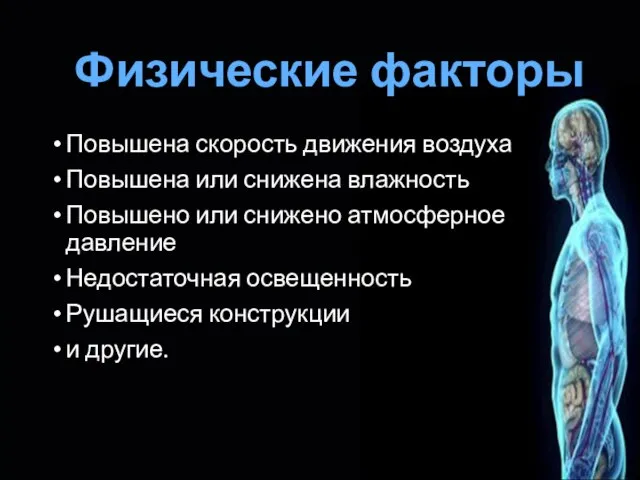 Повышена скорость движения воздуха Повышена или снижена влажность Повышено или снижено