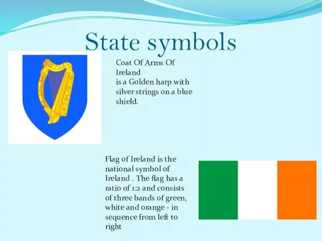 State symbols Coat Of Arms Of Ireland is a Golden harp