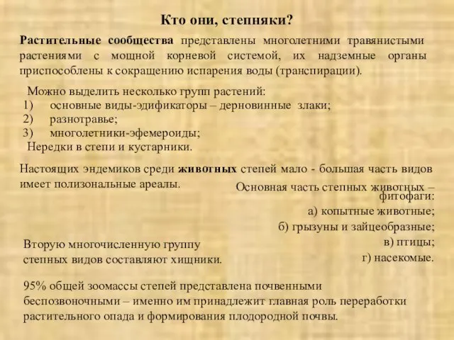 Кто они, степняки? Растительные сообщества представлены многолетними травянистыми растениями с мощной