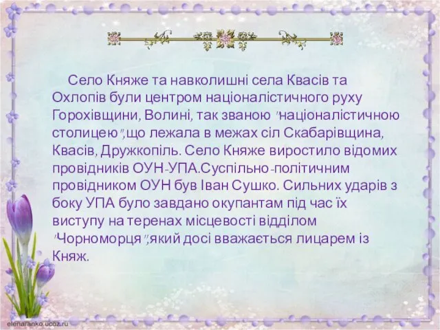 Село Княже та навколишні села Квасів та Охлопів були центром націоналістичного