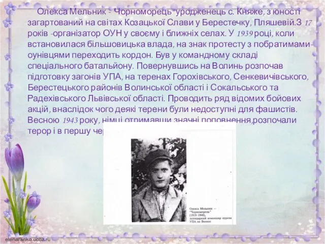 Олекса Мельник - "Чорноморець" уродженець с. Княже, з юності загартований на