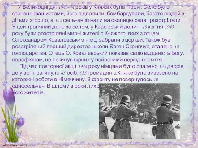 У Великодні дні 1943-44 років у Княжах була "Троя". Село було