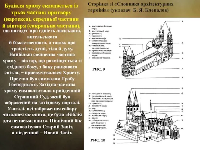 Будівля храму складається із трьох частин: притвору (нартекса), середньої частини й