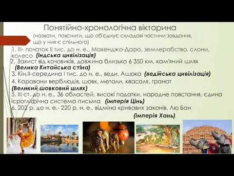 Понятійно-хронологічна вікторина (назвати, пояснити, що об'єднує складові частини завдання, що у