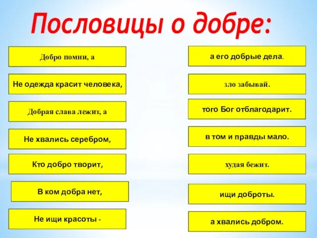 Пословицы о добре: Добро помни, а Не одежда красит человека, Добрая