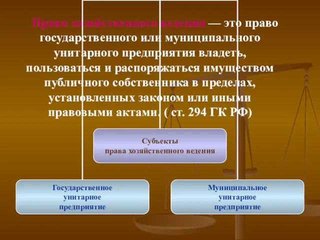 Право хозяйственного ведения — это право государственного или муниципального унитарного предприятия