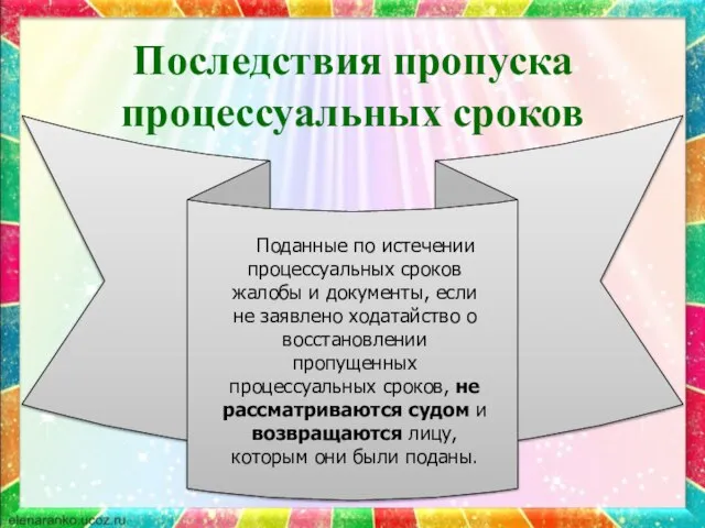 Последствия пропуска процессуальных сроков Поданные по истечении процессуальных сроков жалобы и