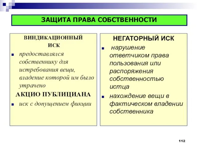 ВИНДИКАЦИОННЫЙ ИСК предоставлялся собственнику для истребования вещи, владение которой им было