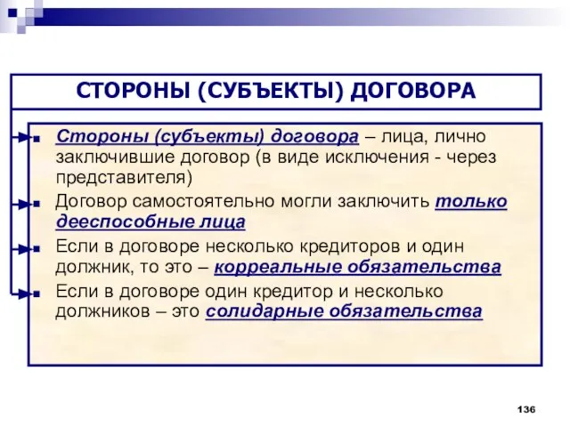 Стороны (субъекты) договора – лица, лично заключившие договор (в виде исключения