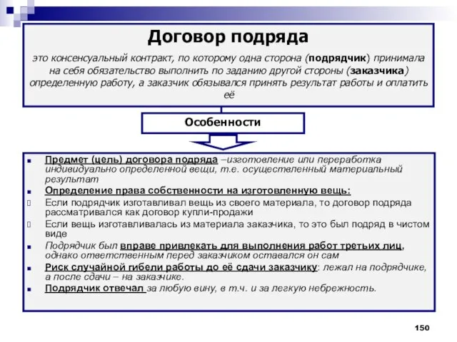 Предмет (цель) договора подряда –изготовление или переработка индивидуально определенной вещи, т.е.