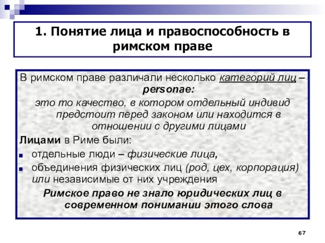 В римском праве различали несколько категорий лиц – personae: это то