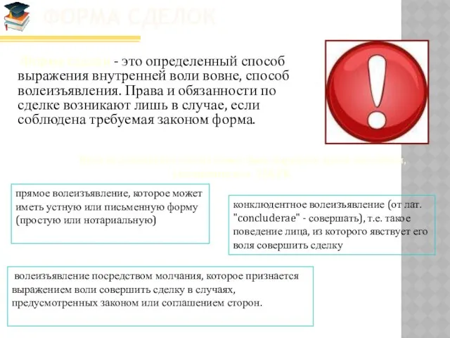 Форма сделок Форма сделки - это определенный способ выражения внутренней воли