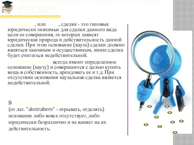 Каузальные и абстрактные сделки Основание, или кауза, сделки - это типовые