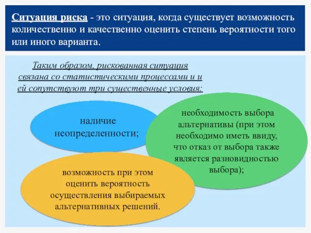 Ситуация риска - это ситуация, когда существует возможность количественно и качественно