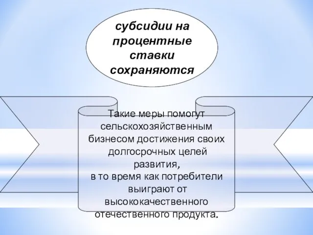 субсидии на процентные ставки сохраняются Такие меры помогут сельскохозяйственным бизнесом достижения