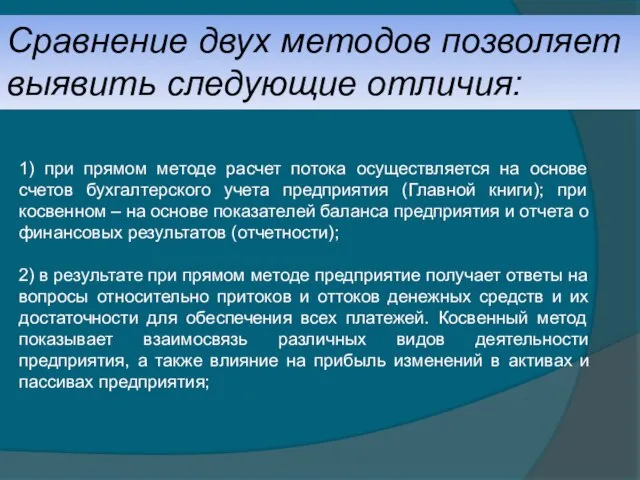 Сравнение двух методов позволяет выявить следующие отличия: 1) при прямом методе