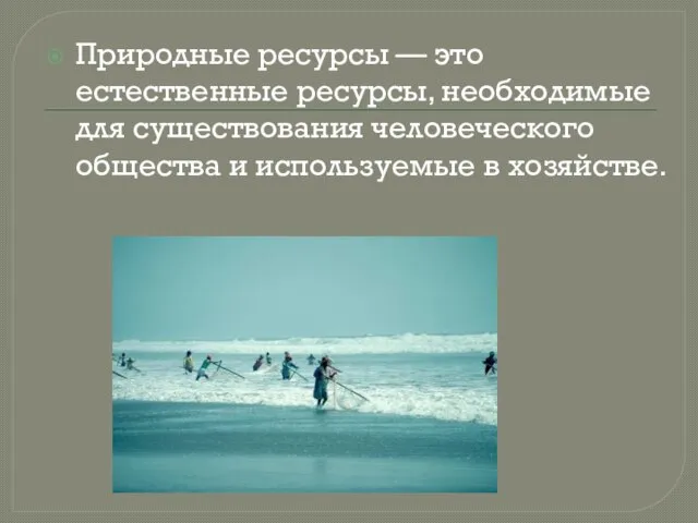 Природные ресурсы — это естественные ресурсы, необходимые для существования человеческого общества и используемые в хозяйстве.