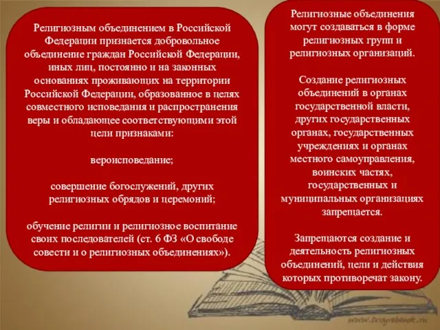 Религиозным объединением в Российской Федерации признается добровольное объединение граждан Российской Федерации,