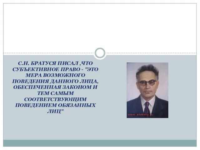 С.Н. Братуся писал ,что субъективное право - "это мера возможного поведения