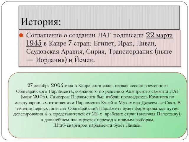 История: Соглашение о создании ЛАГ подписали 22 марта 1945 в Каире