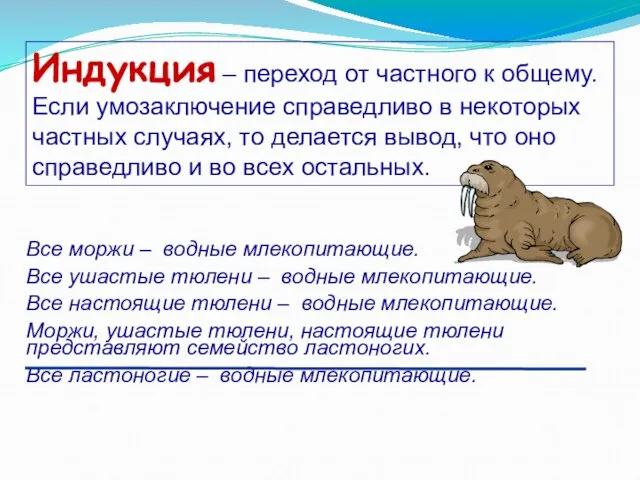 Индукция – переход от частного к общему. Если умозаключение справедливо в